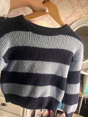 Francesca's Collections Black and Light Gray Striped Crewneck Sweater